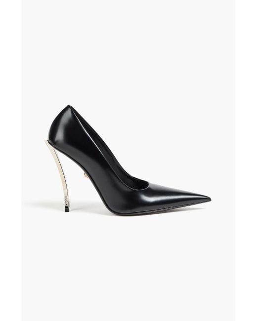 Versace Black Pin-Point Glossed-Leather Pumps