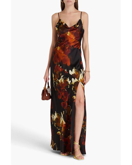Nicholas White Draped Printed Silk-blend Satin Gown