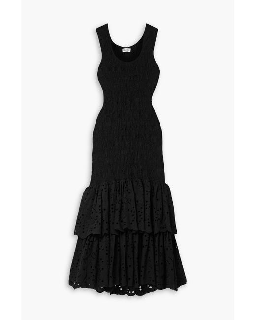 Charo Ruiz Black Isa Cutout Shirred Broderie Anglaise Cotton-blend Midi Dress