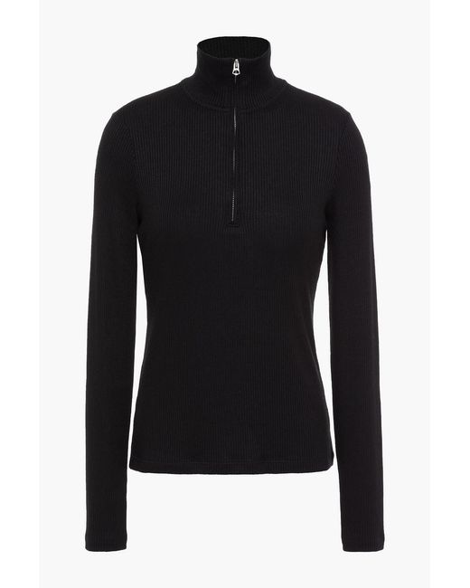 Rag & Bone Black Ribbed Jersey Turtleneck Top