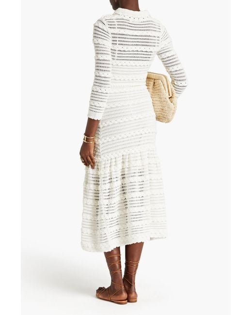 Zimmermann White Belted Crocheted Cotton Midi Dress
