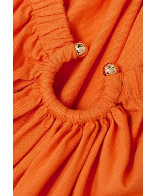 Rabanne Orange Fringed Embellished Gathered Cotton-Jersey Midi Skirt