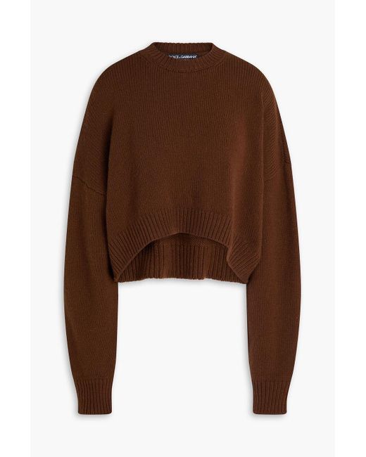 Dolce & Gabbana Brown Cropped Ribbed Wool And Cashmere-Blend Sweater