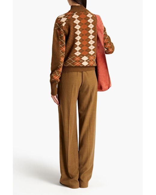 Chloé Brown Argyle Wool And Cashmere-blend Turtleneck Sweater