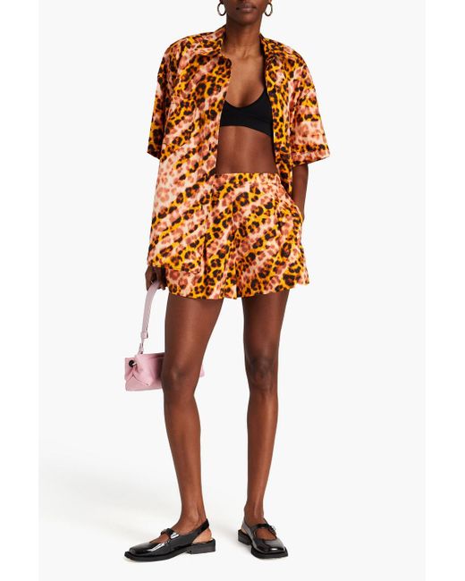 Sandro Orange Orson Leopard-print Cotton-poplin Shorts