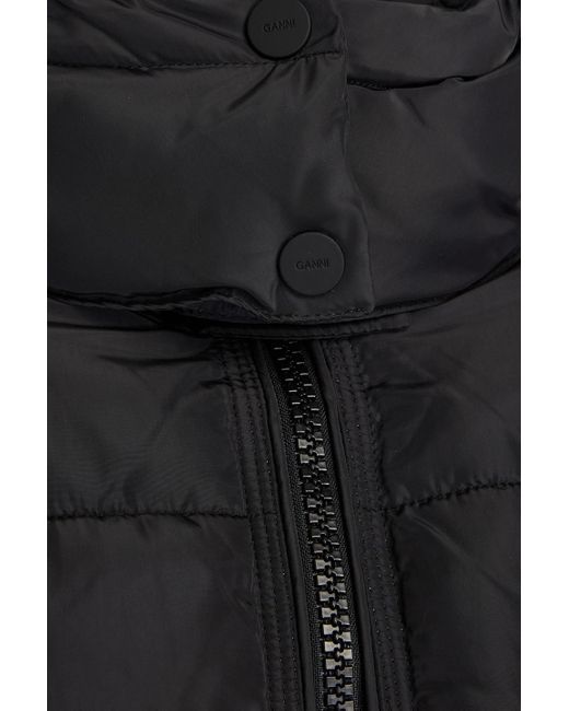 Ganni Black Appliquéd Quilted Shell Hooded Jacket