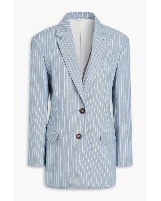 Brunello Cucinelli Blue Striped Linen-Blend Blazer