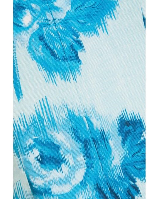 Emilia Wickstead Blue Midikleid aus faille mit floralem print