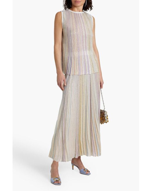 Missoni Natural Sequin-embellished Striped Ribbed-knit Maxi Skirt