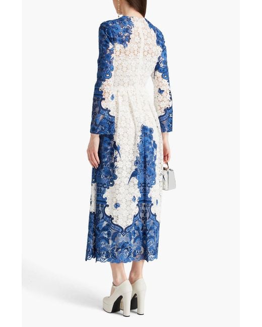 Valentino Garavani Blue Cotton-blend Guipure Lace Midi Dress