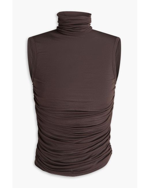 Dolce & Gabbana Brown Ruched Jersey Turtleneck Top