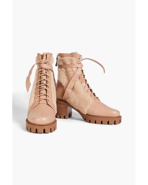 Alexandre Birman Natural Clarita Bow-Detailed Shearling Combat Boots