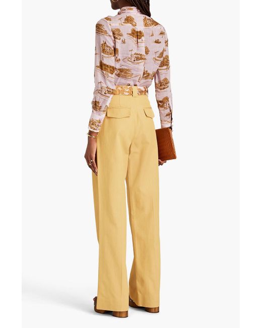 Zimmermann Yellow Dancer Belted Cotton-blend Twill Wide-leg Pants