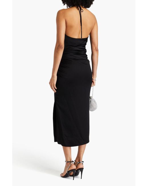 Jonathan Simkhai Black Hansel Ruched Satin-crepe Halterneck Midi Dress
