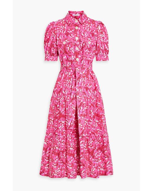 10 Crosby Derek Lam Pink Belted Printed Broderie Anglaise Cotton Midi Shirt Dress
