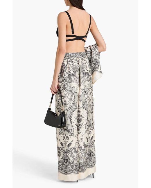 Zimmermann Gray Printed Silk-Twill Wide-Leg Pants