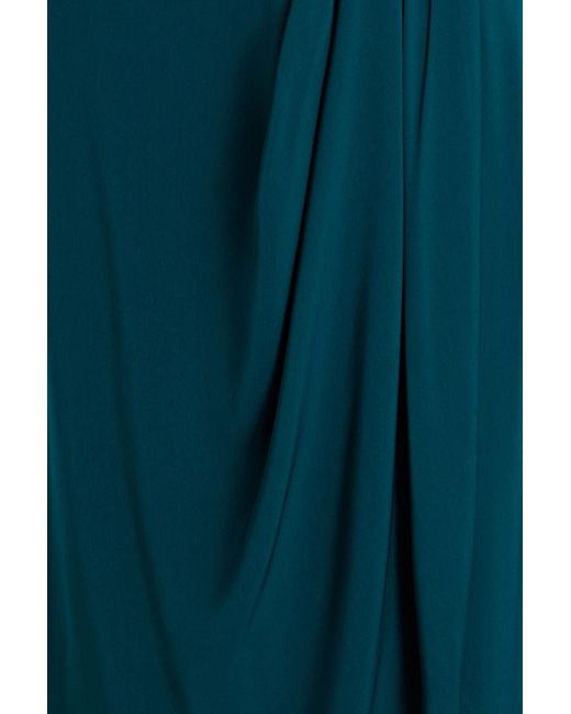 Shona Joy Blue Draped Satin Halterneck Midi Dress