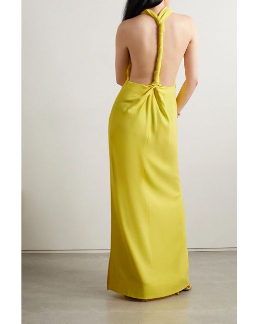 Proenza Schouler Yellow Open-back Draped Crepe Maxi Dress