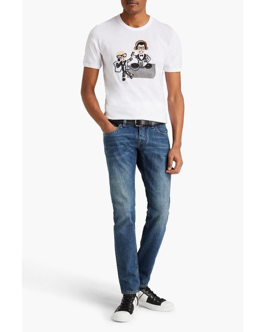 Dolce & Gabbana White Appliquéd Cotton-jersey T-shirt for men