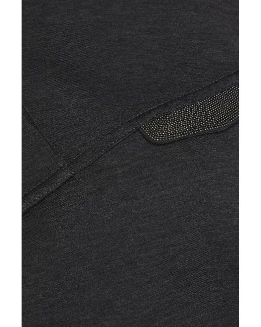 Brunello Cucinelli Black Bead-embellished Mélange Cotton-jersey Top