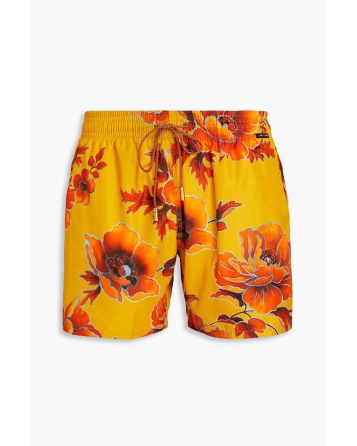 Etro Orange Short-length Floral-print Swim Shorts for men
