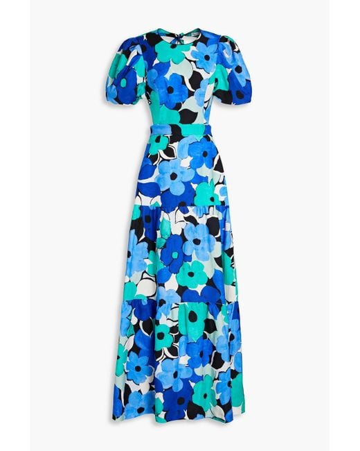 Rebecca Vallance Blue Puglia Cutout Floral-print Slub Woven Maxi Dress