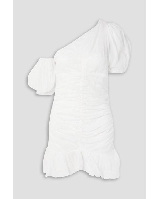 Isabel Marant White Lecia minikleid aus baumwoll-voile mit raffungen und asymmetrischer schulterpartie