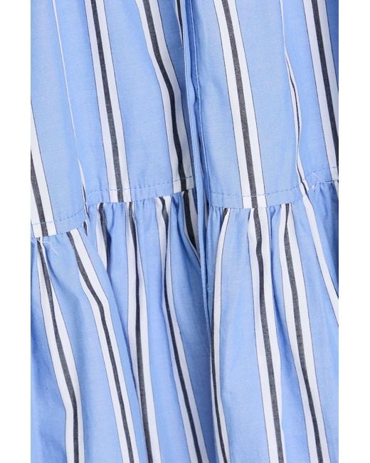 Veronica Beard Blue Atari Tiered Striped Cotton-poplin Mini Shirt Dress
