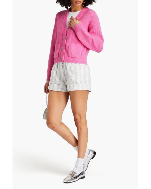 Ganni Pink Ribbed-knit Cardigan
