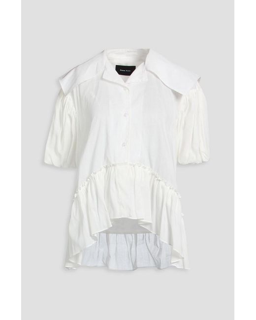 Simone Rocha White Ruffled Ramie And Cotton-Blend Shirt