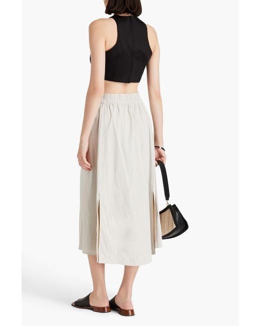 Theory White Tulip Linen-blend Midi Skirt