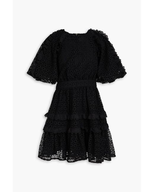 Aje. Black Aveline Ruffled Broderie Anglaise Mini Dress