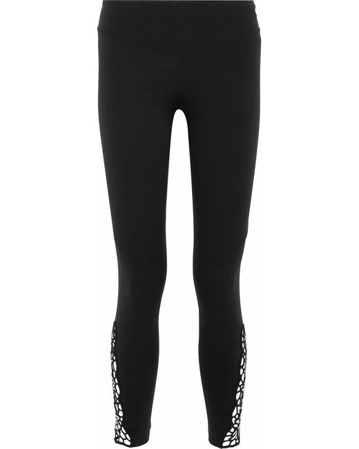Sàpopa Black Lilla Cropped Guipure Lace-Paneled Stretch Leggings