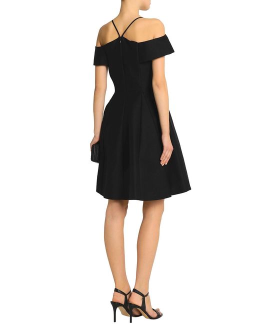 Halston Heritage Black Flared Cold-Shoulder Cotton And Silk-Blend Dress