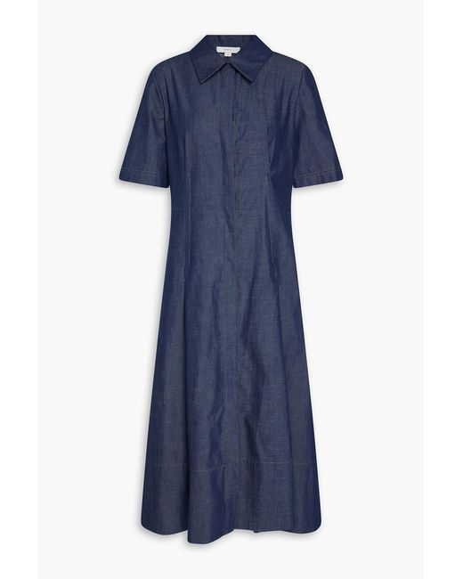 Vince Blue Pleated Denim Midi Shirt Dress