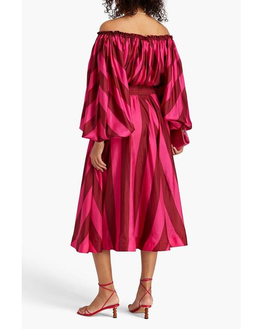 Zimmermann Red Striped Silk-voile Midi Skirt