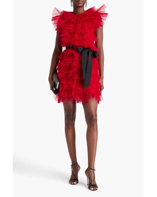 Huishan Zhang Gianna Tired Tulle Mini Dress