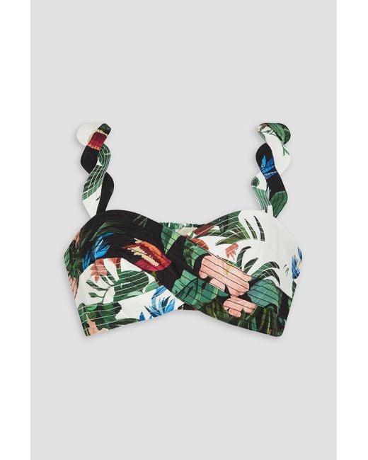 Farm Rio Blue Floral-print Linen-blend Bra Top