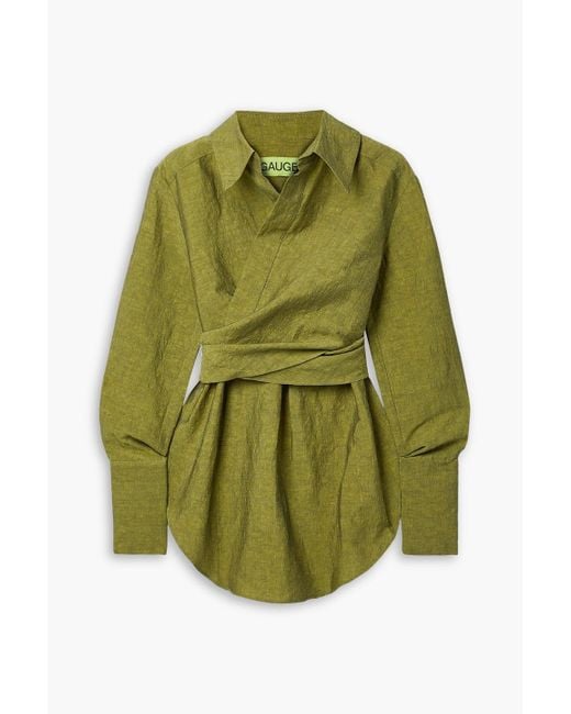 GAUGE81 Green Sabinas Linen And Cotton-blend Wrap Shirt