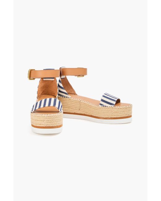 See By Chloé Blue Glyn Striped Canvas And Leather Platform Espadrille Sandals