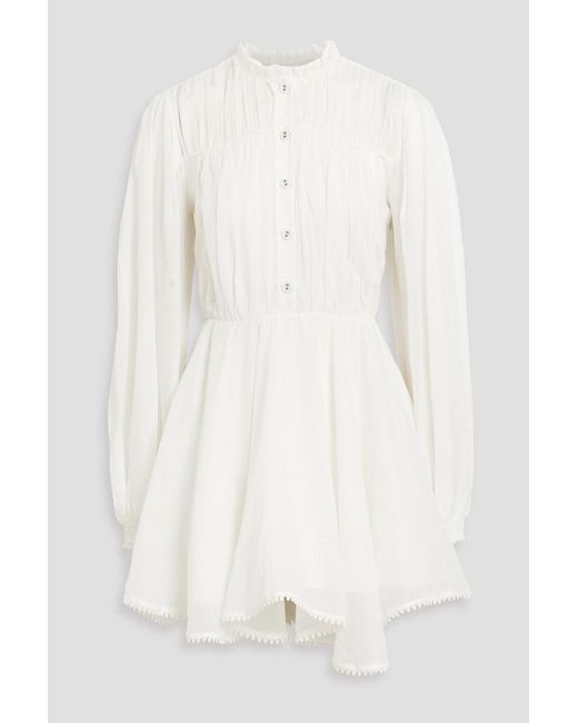 Charo Ruiz White Gracy Ramie-Blend Voile Mini Dress