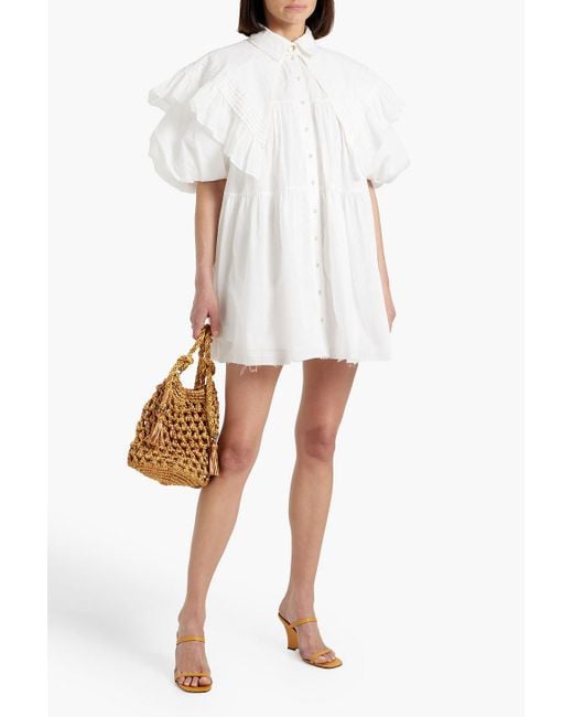 Aje. White Pablo Tiered Cotton-mousseline Mini Shirt Dress