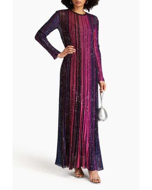 Missoni Purple Sequin-embellished Striped Ribbed-knit Maxi Dress