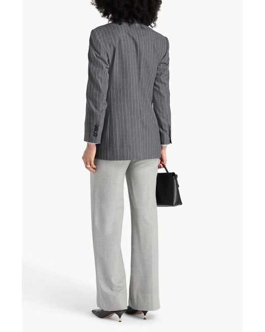 Brunello Cucinelli Gray Double-Breasted Pinstriped Wool Blazer
