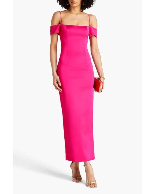 Rasario Pink Cold-shoulder Twill Maxi Dress