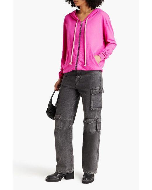 Rick Owens Pink Brushed Cashmere Hooded Zip-up Sweater