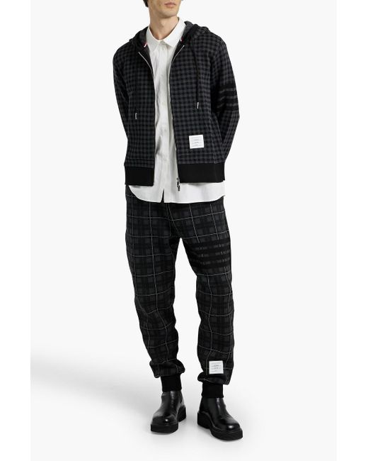 Thom Browne Black Houndstooth Jacquard-Knit Cotton Zip-Up Hoodie for men