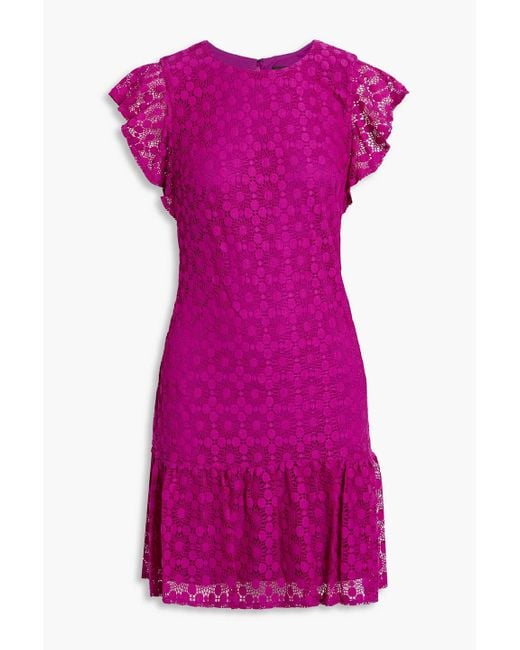 DKNY Purple Ruffled Crocheted Lace Mini Dress