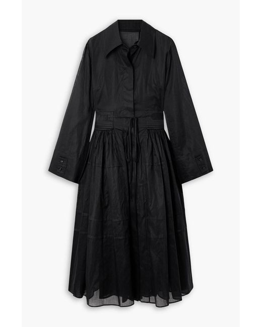 Jil Sander Black Gathered Cotton-Poplin Midi Dress