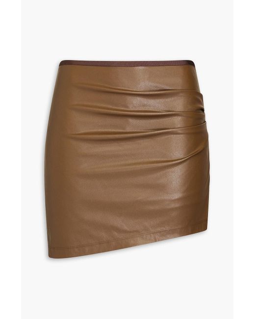 Helmut Lang Brown Ruched Faux Leather Mini Skirt